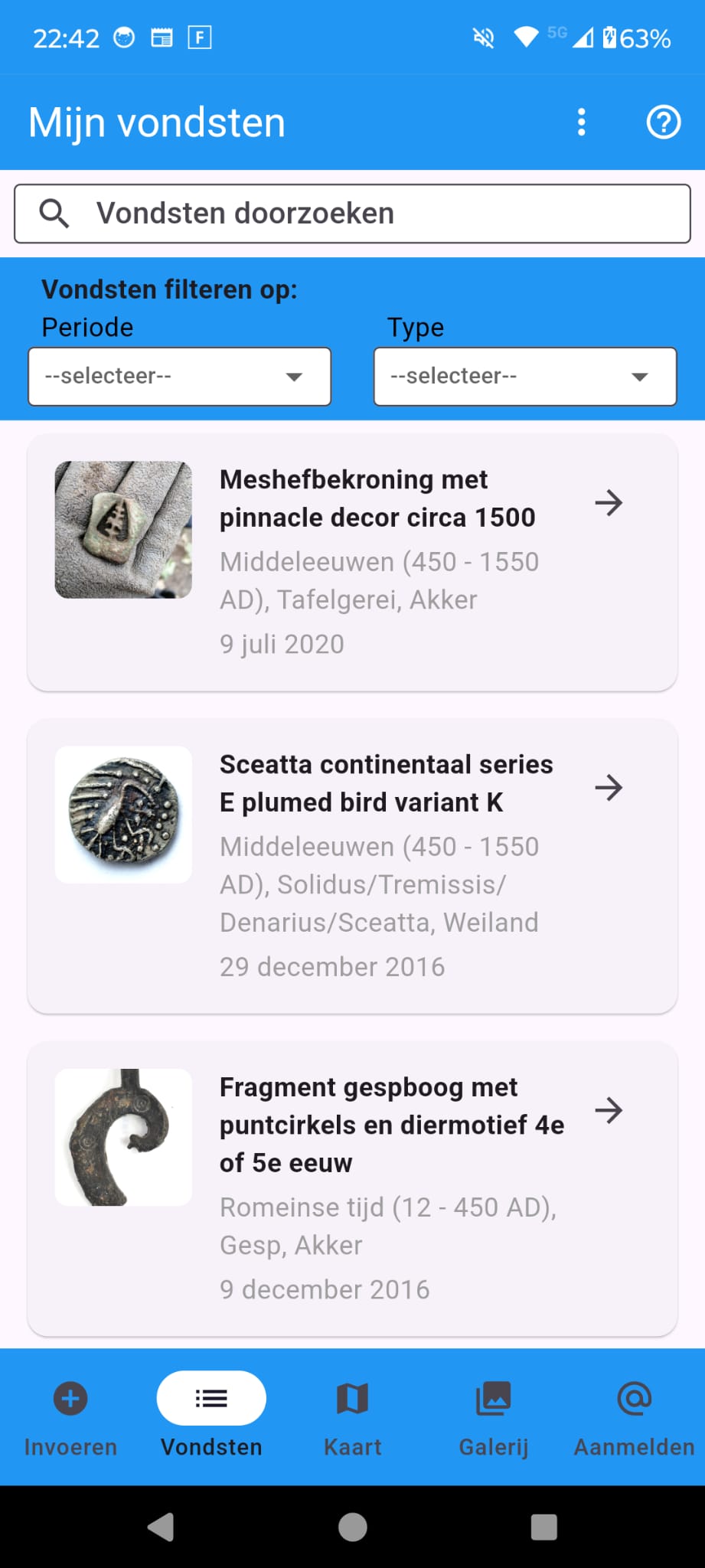 Vondst invoeren interface