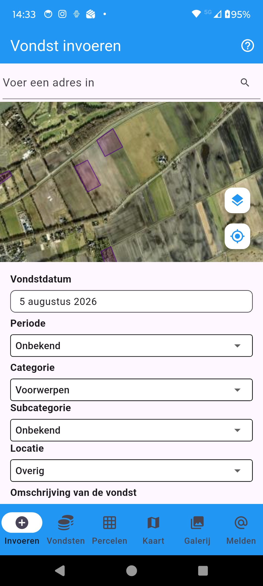 Vondst invoeren: kaartlagen