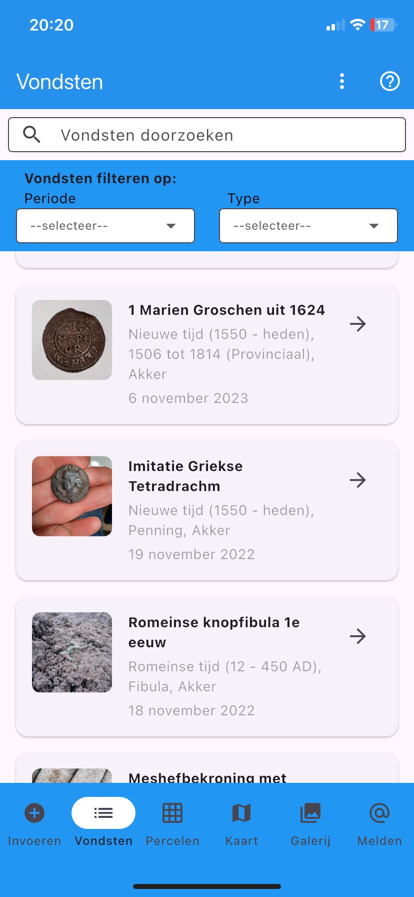 Vondsten overzicht